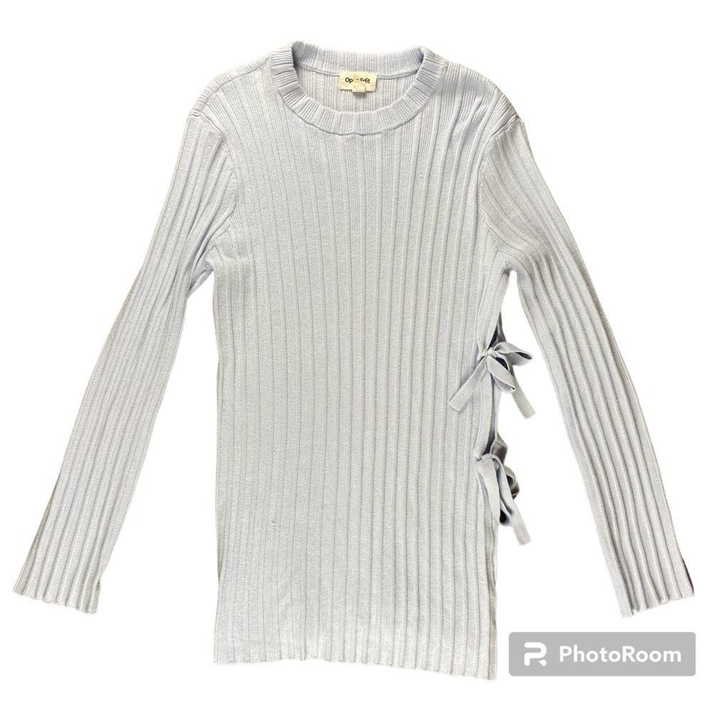 Open edit baby blue ribbon bow ribbed sweater women’s large